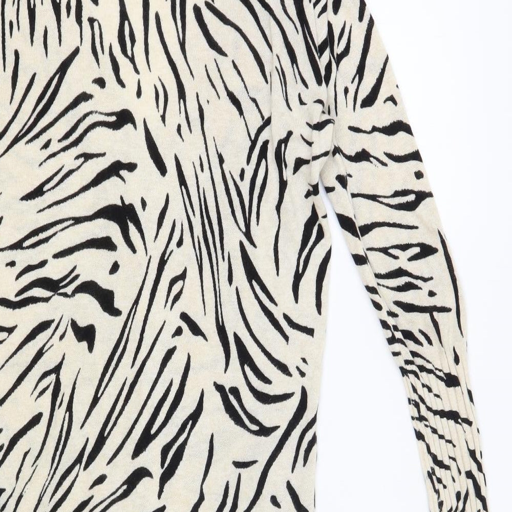 Marks and Spencer Womens Beige V-Neck Animal Print Viscose Cardigan Jumper Size S - Zebra Print