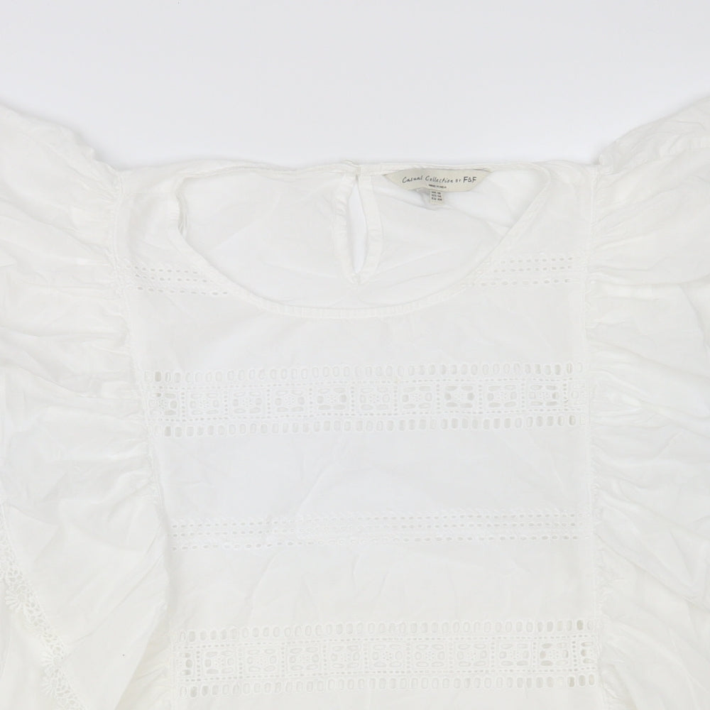 F&F Womens White Cotton Basic Blouse Size 18 Round Neck