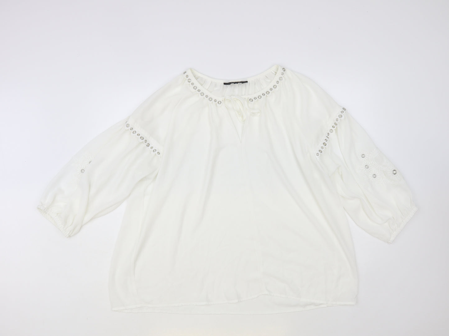Envy Womens White Polyester Basic Blouse Size XL V-Neck - Embellished Neckline