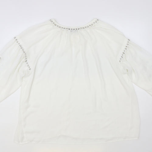 Envy Womens White Polyester Basic Blouse Size XL V-Neck - Embellished Neckline