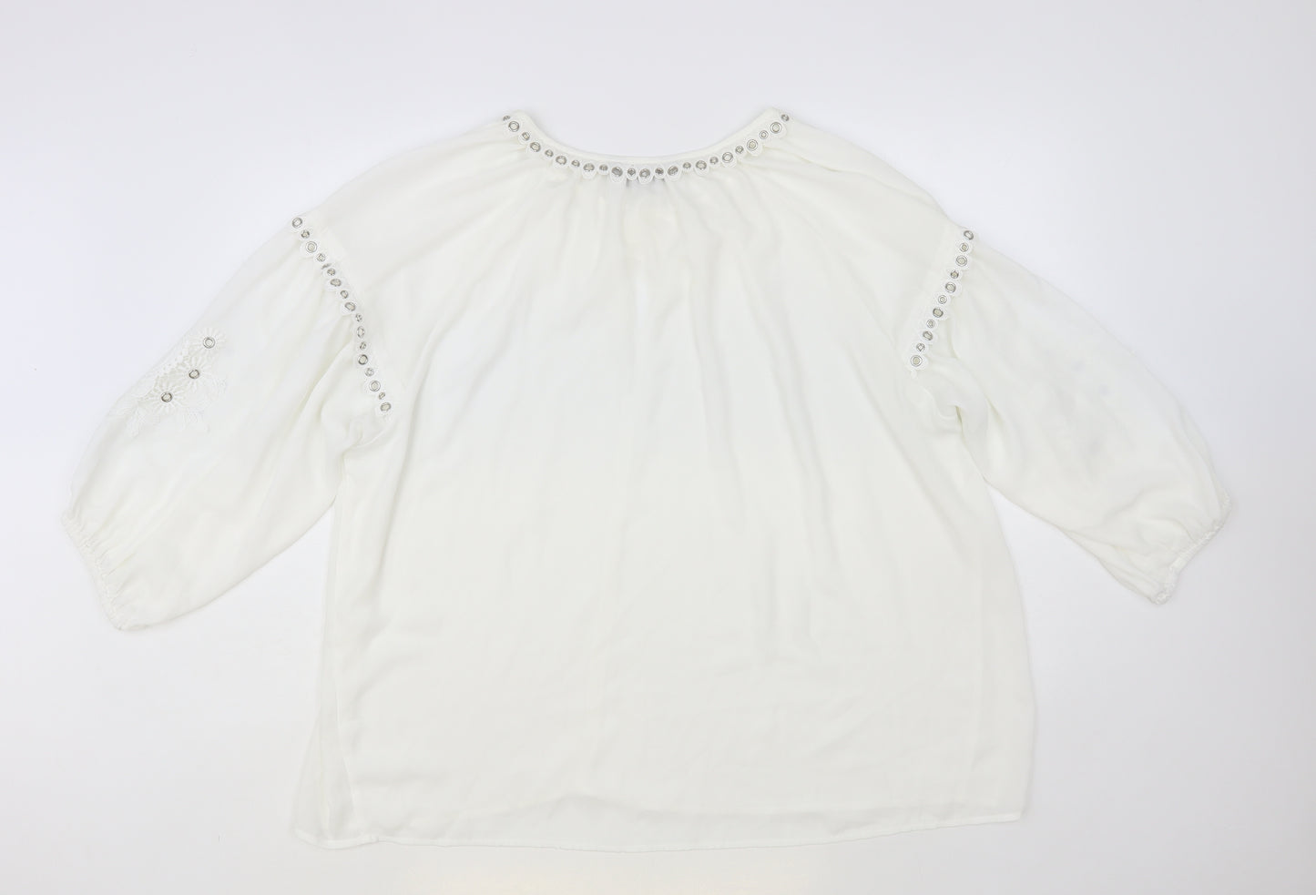 Envy Womens White Polyester Basic Blouse Size XL V-Neck - Embellished Neckline