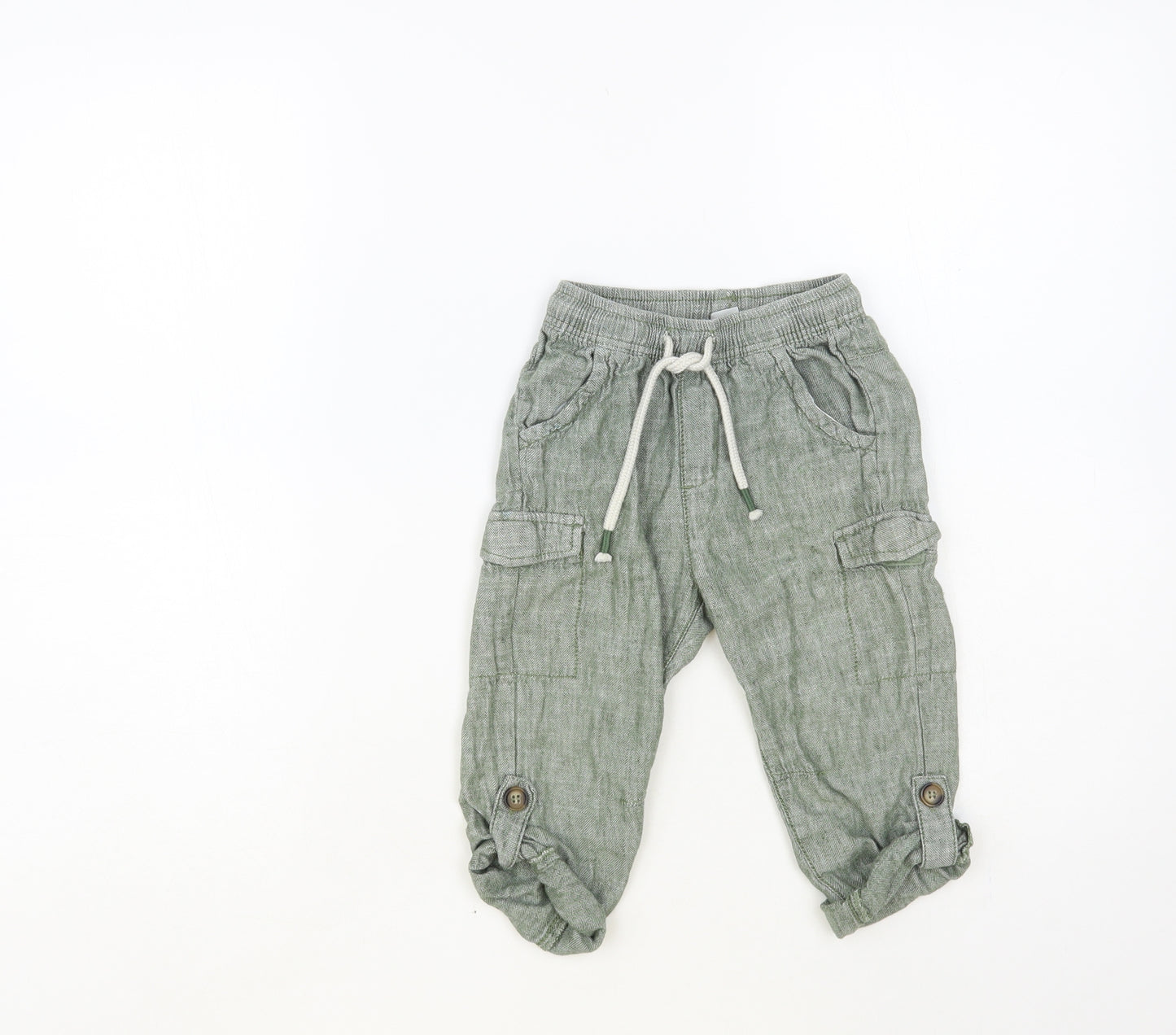 TU Boys Green Cotton Jogger Trousers Size 2-3 Years Regular Drawstring