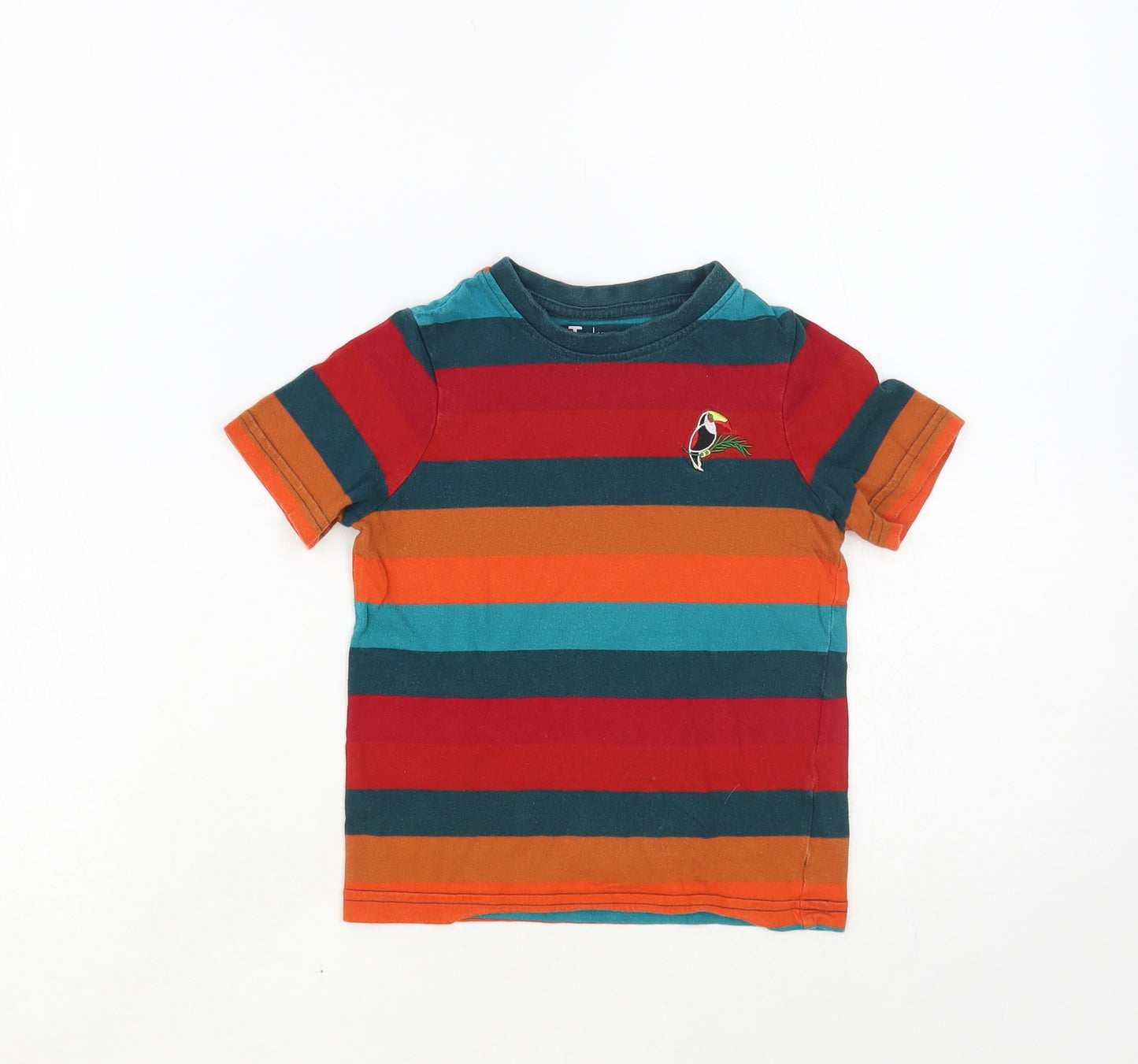 TU Boys Multicoloured Striped Cotton Pullover T-Shirt Size 3 Years Crew Neck Pullover - Toucan