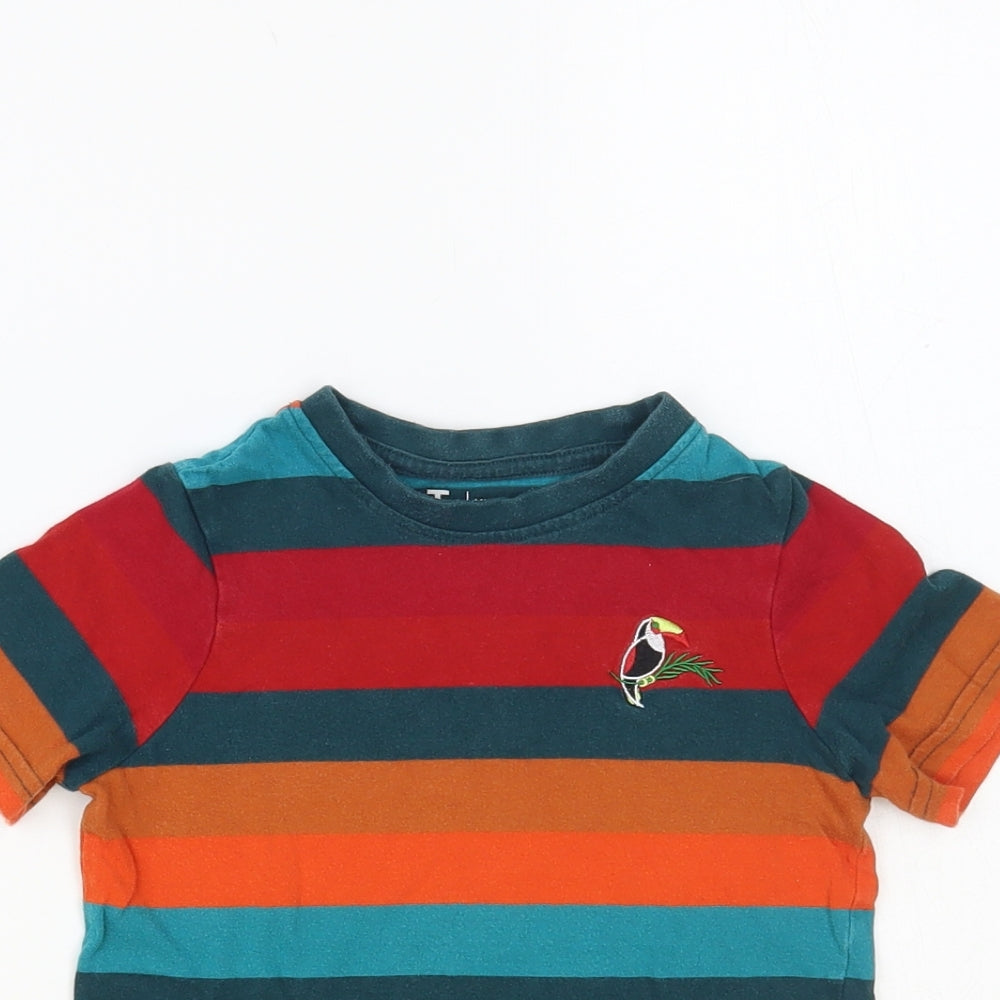 TU Boys Multicoloured Striped Cotton Pullover T-Shirt Size 3 Years Crew Neck Pullover - Toucan