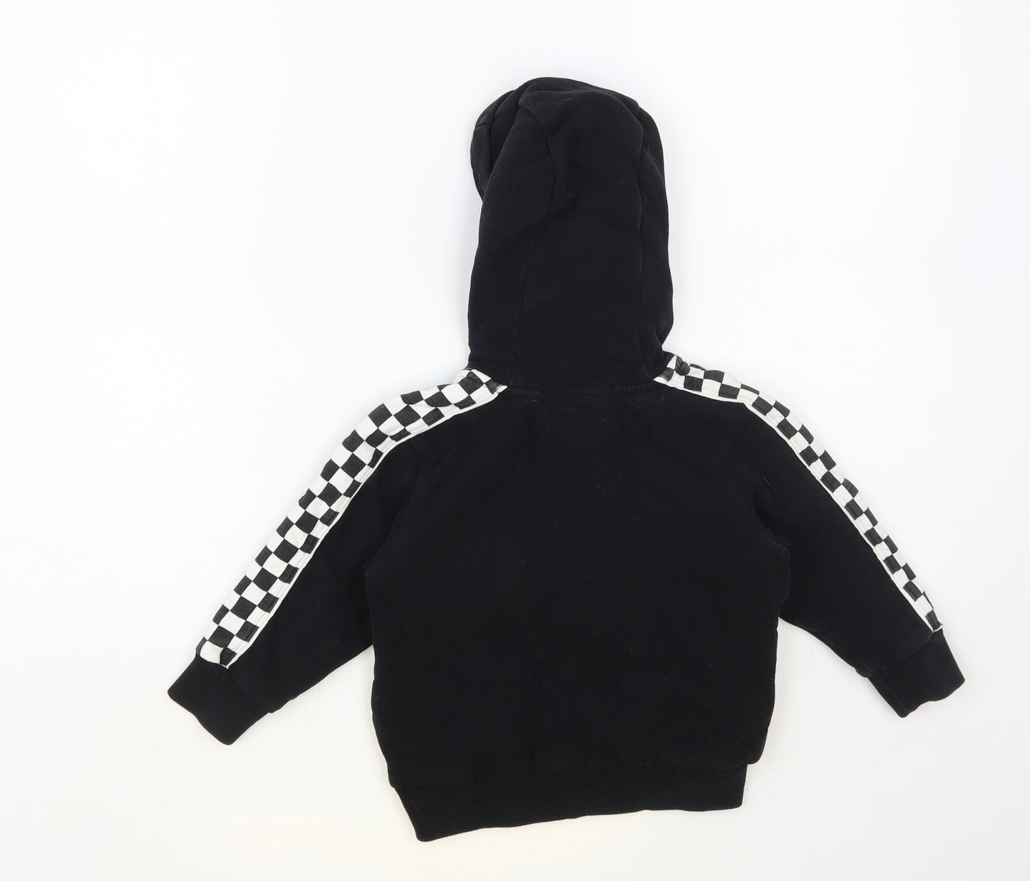 NEXT Boys Black Check Cotton Full Zip Hoodie Size 2-3 Years Zip - Smiley Face