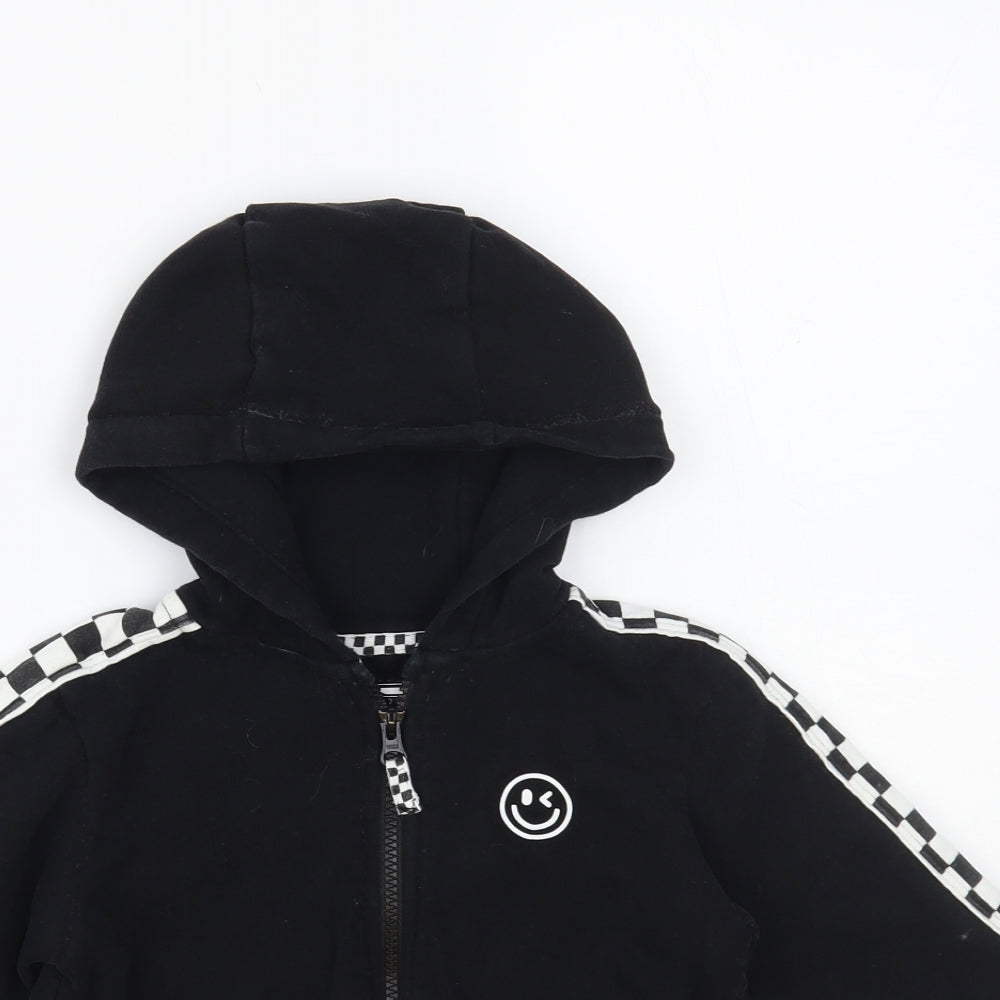 NEXT Boys Black Check Cotton Full Zip Hoodie Size 2-3 Years Zip - Smiley Face