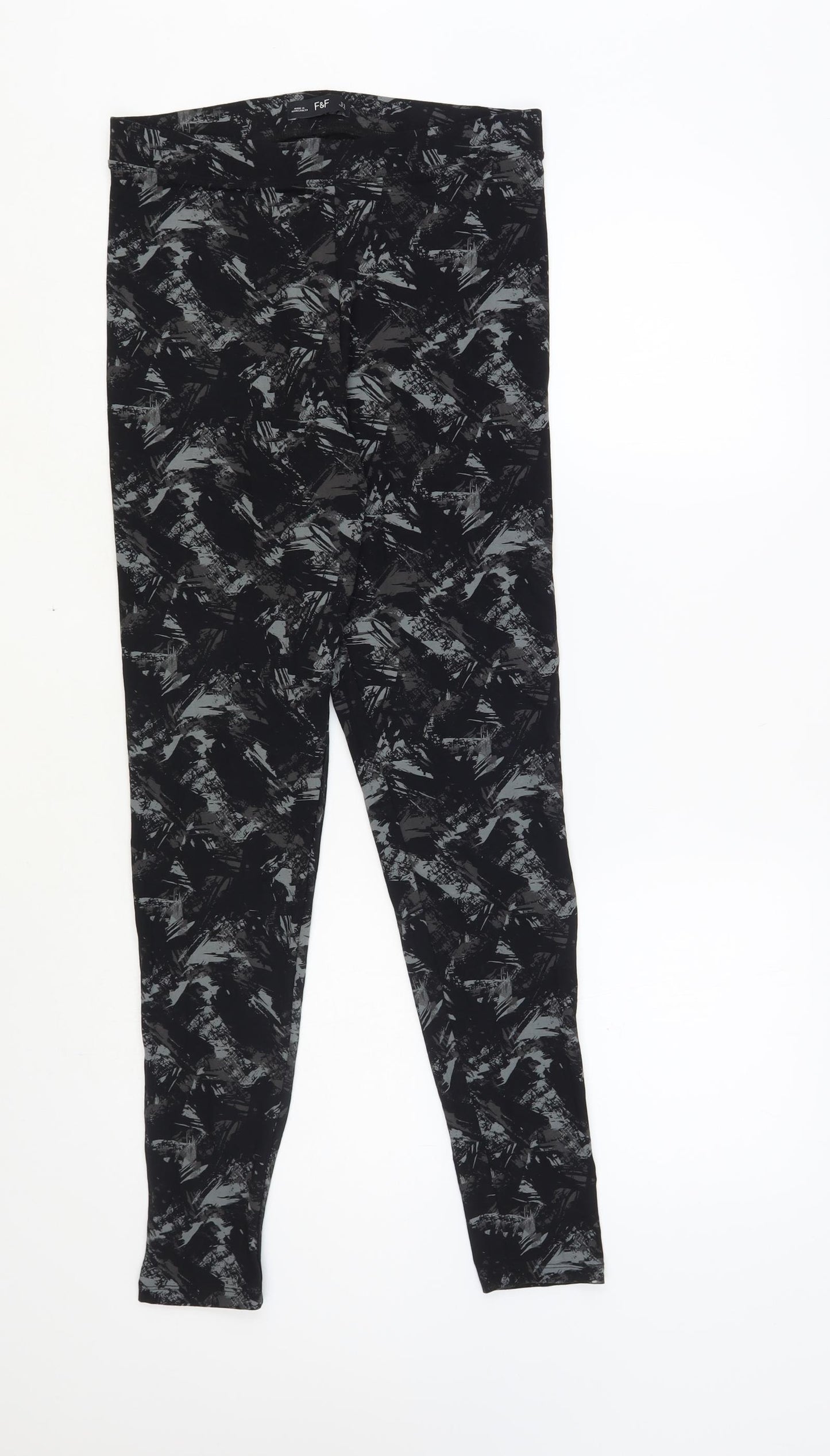 F&F Womens Black Geometric Viscose Compression Leggings Size 12 L28 in Regular Pullover