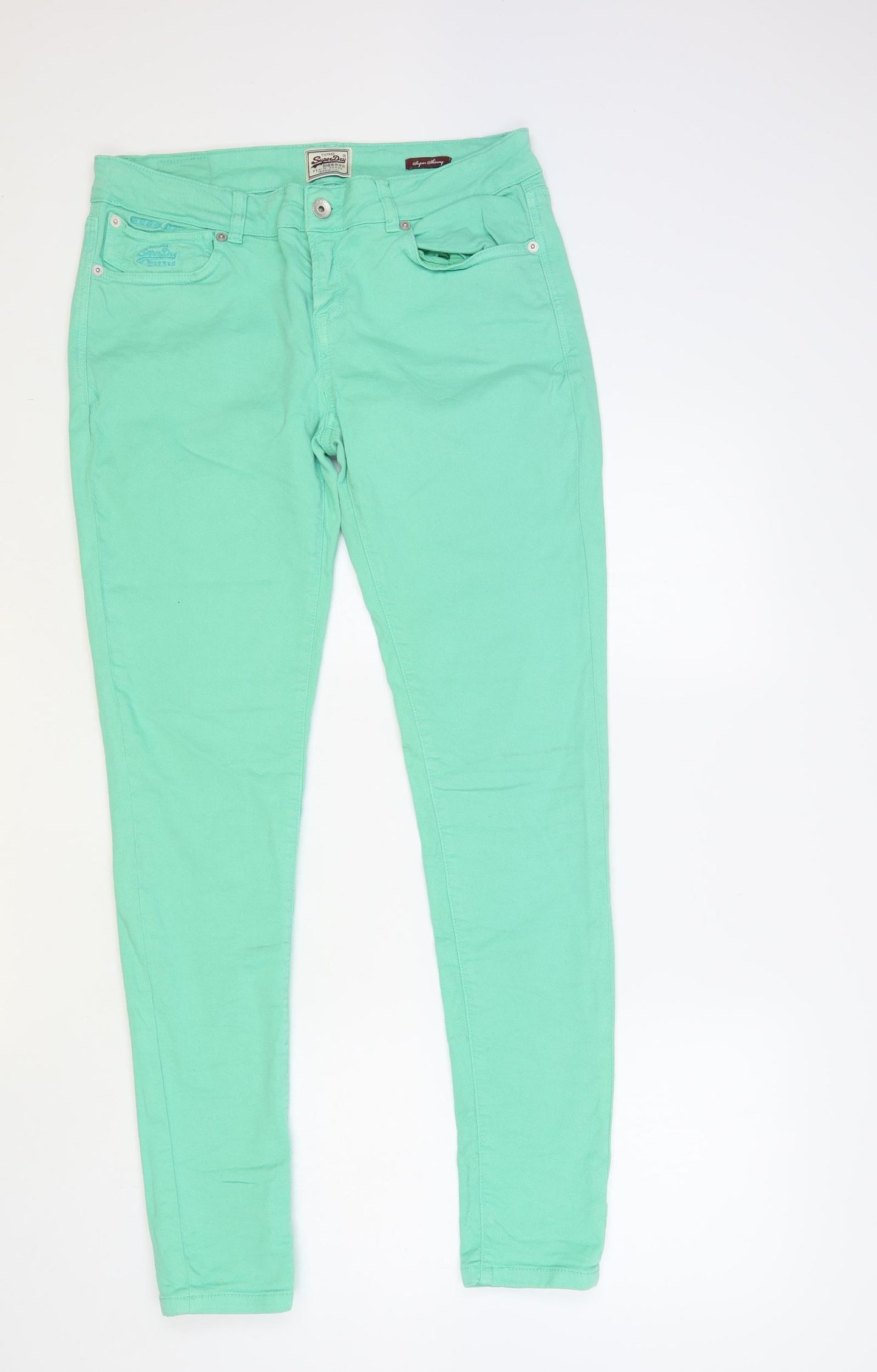 Superdry Womens Green Cotton Skinny Jeans Size 32 in L32 in Regular Button