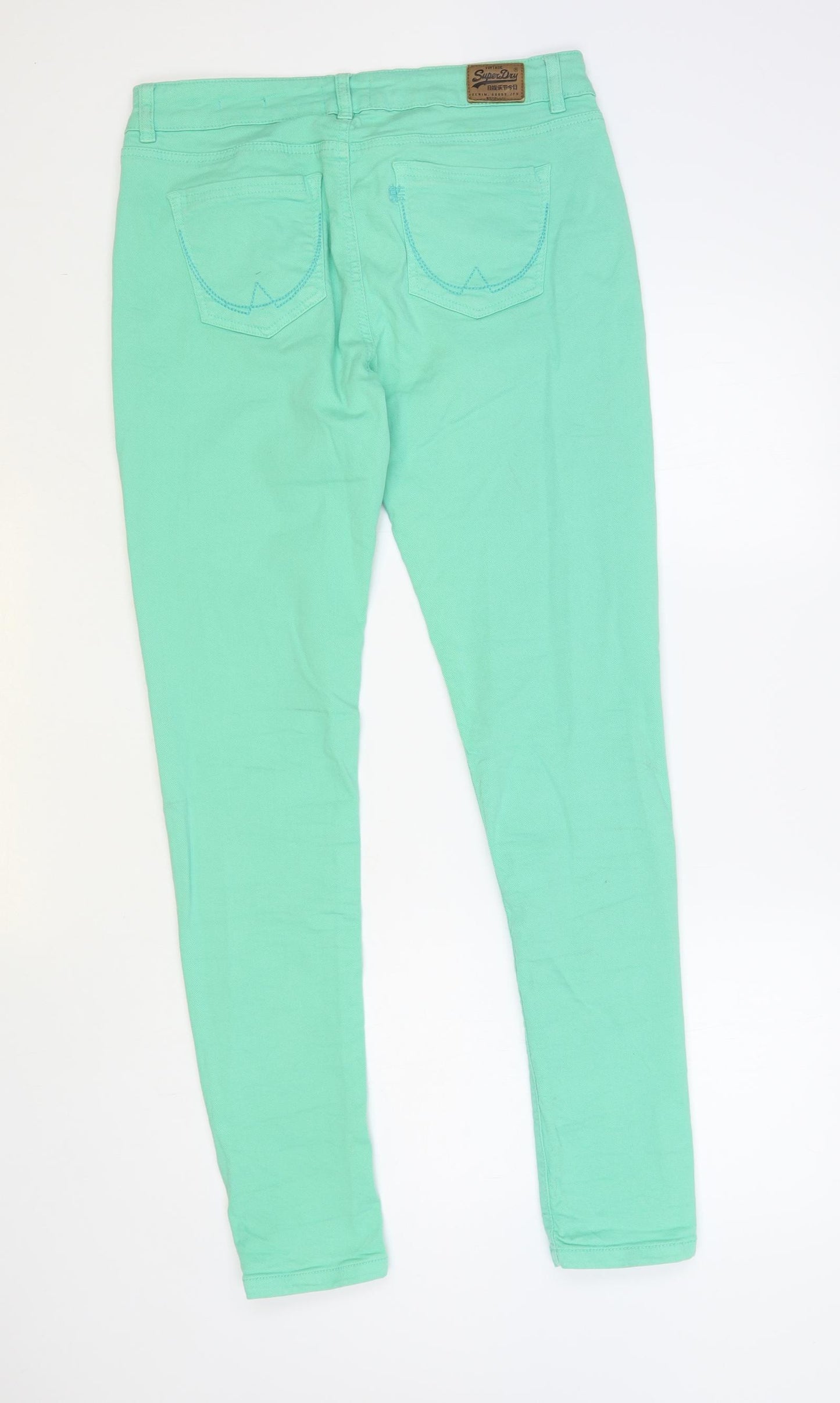 Superdry Womens Green Cotton Skinny Jeans Size 32 in L32 in Regular Button