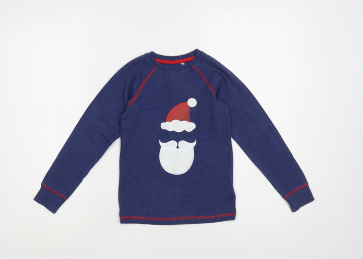 NEXT Boys Blue Cotton Pullover T-Shirt Size 5-6 Years Crew Neck Pullover - Santa