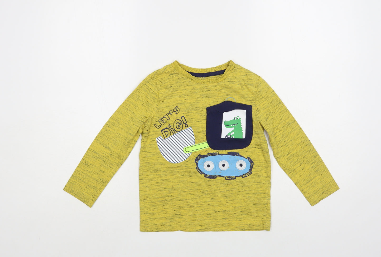 F&F Boys Yellow Cotton Pullover T-Shirt Size 5-6 Years Crew Neck Pullover - Let's Dig!