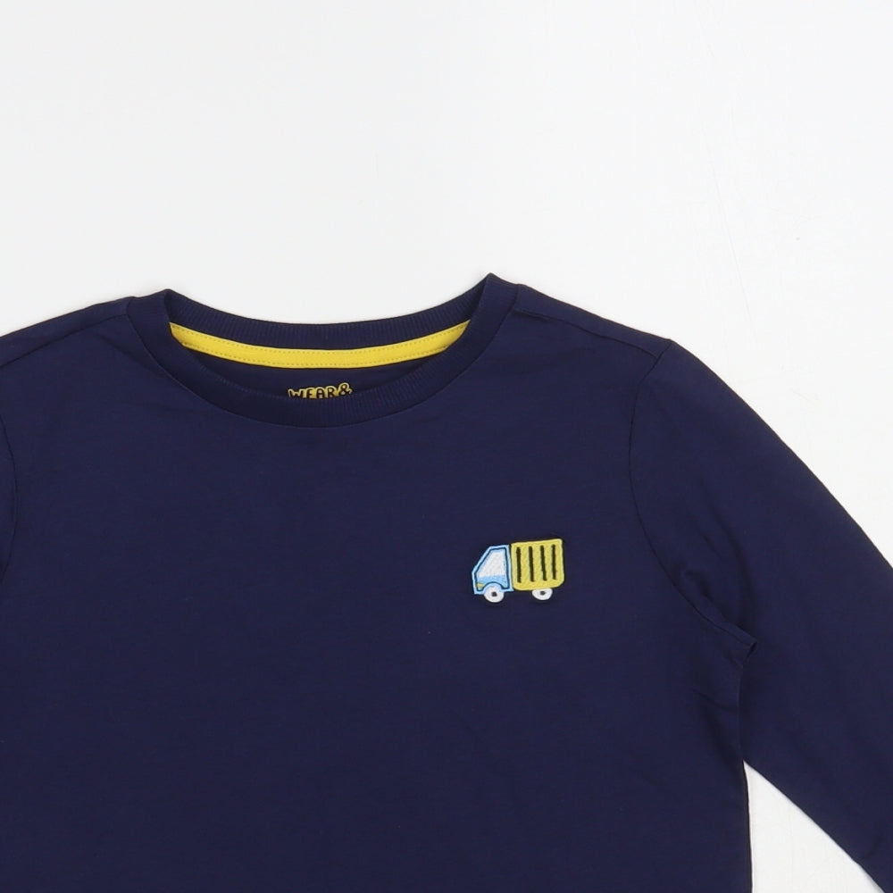 F&F Boys Blue Cotton Pullover T-Shirt Size 5-6 Years Crew Neck Pullover - Lorry