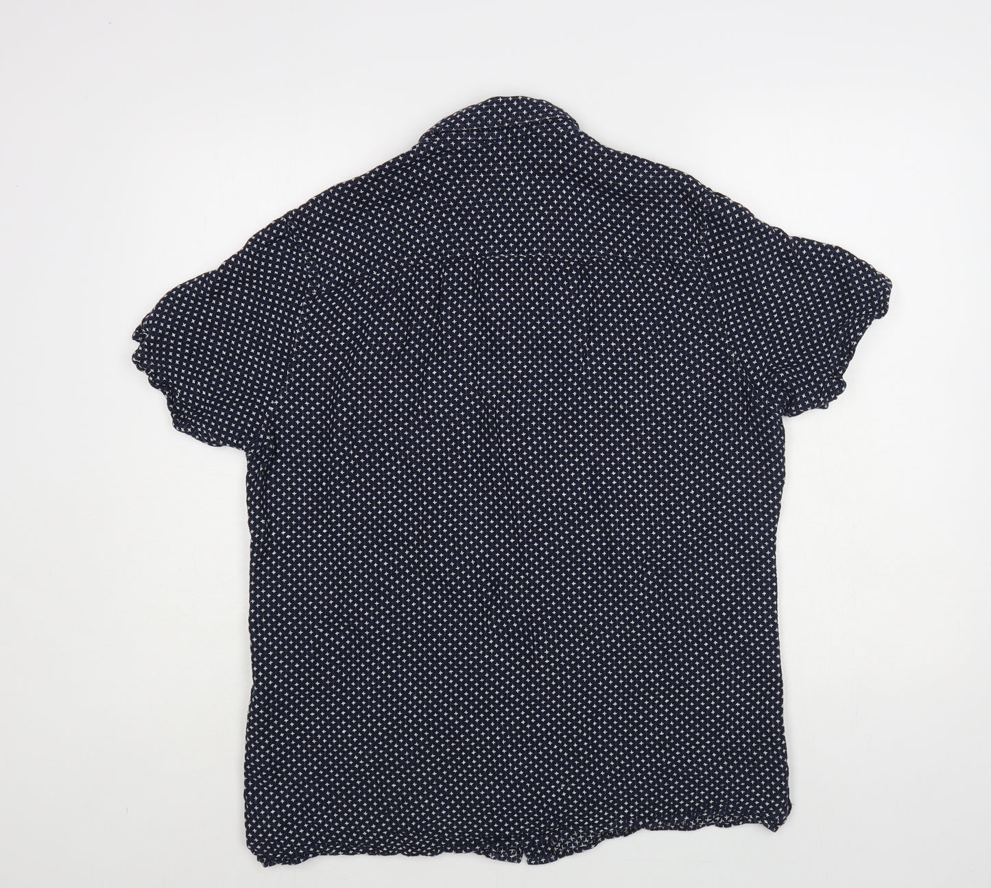 NEXT Mens Blue Geometric Linen Button-Up Size M Collared Button