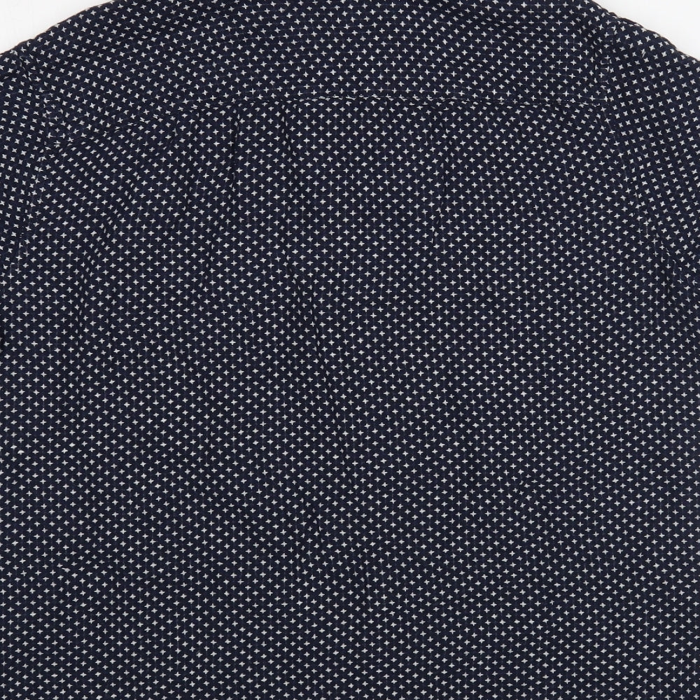 NEXT Mens Blue Geometric Linen Button-Up Size M Collared Button