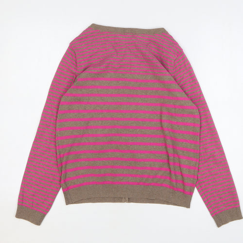 H&M Womens Pink Round Neck Striped Cotton Cardigan Jumper Size M