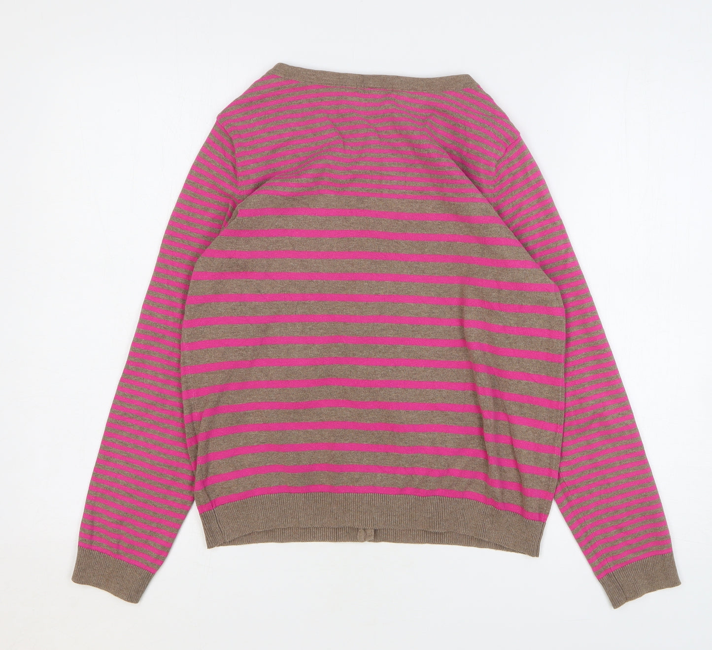H&M Womens Pink Round Neck Striped Cotton Cardigan Jumper Size M