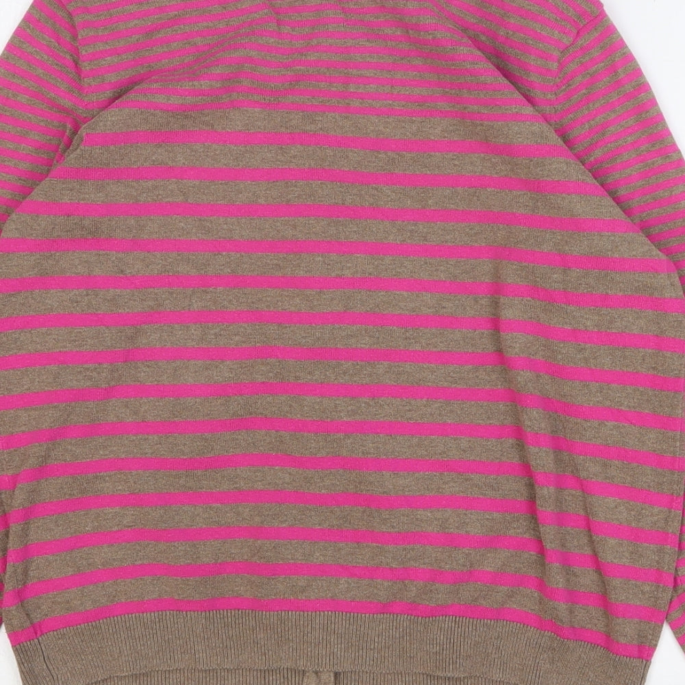 H&M Womens Pink Round Neck Striped Cotton Cardigan Jumper Size M