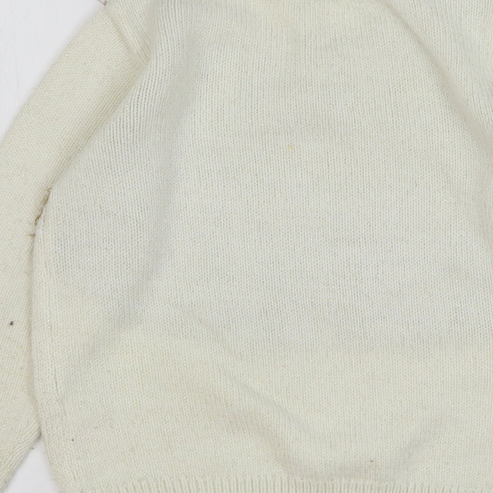 F&F Girls Beige Round Neck Acrylic Pullover Jumper Size 6-7 Years Pullover - Christmas Reindeer