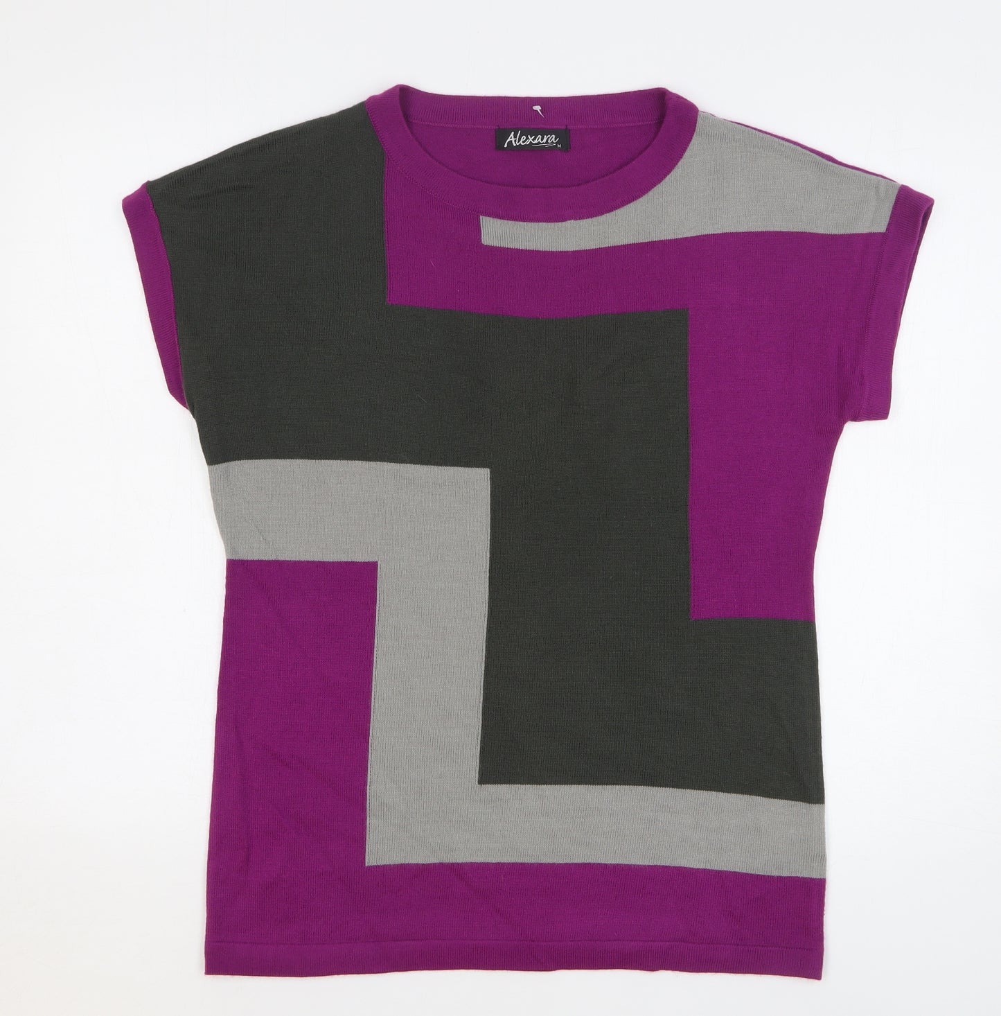 Alexara Womens Purple Round Neck Geometric Acrylic Pullover Jumper Size M