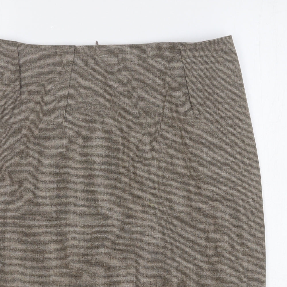 PAULE KA Womens Brown Check Wool Straight & Pencil Skirt Size 14 Zip