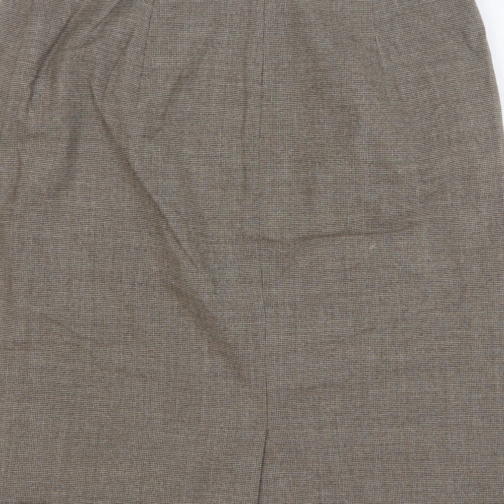 PAULE KA Womens Brown Check Wool Straight & Pencil Skirt Size 14 Zip