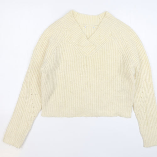 Warehouse Womens Beige V-Neck Acrylic Pullover Jumper Size 14