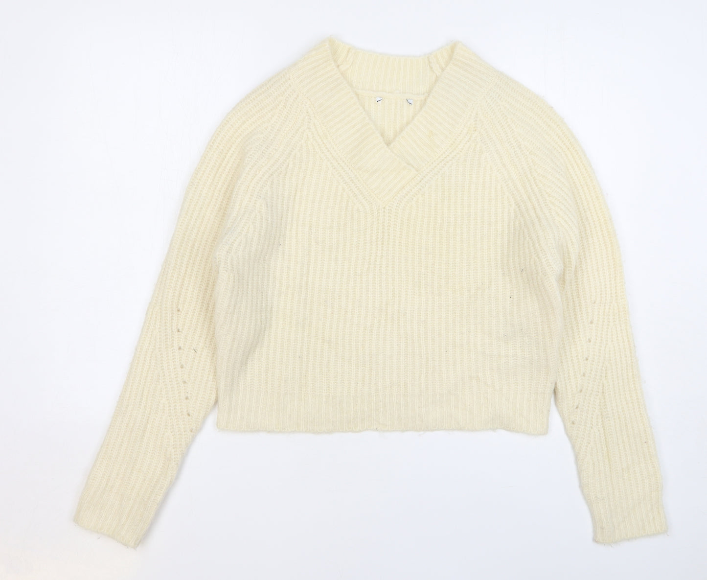 Warehouse Womens Beige V-Neck Acrylic Pullover Jumper Size 14