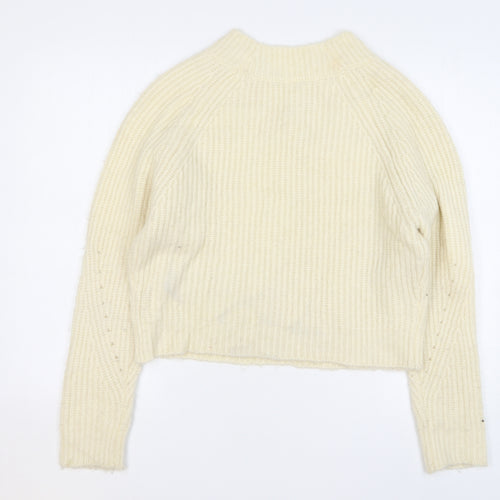 Warehouse Womens Beige V-Neck Acrylic Pullover Jumper Size 14