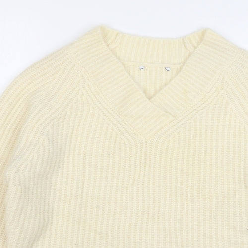 Warehouse Womens Beige V-Neck Acrylic Pullover Jumper Size 14