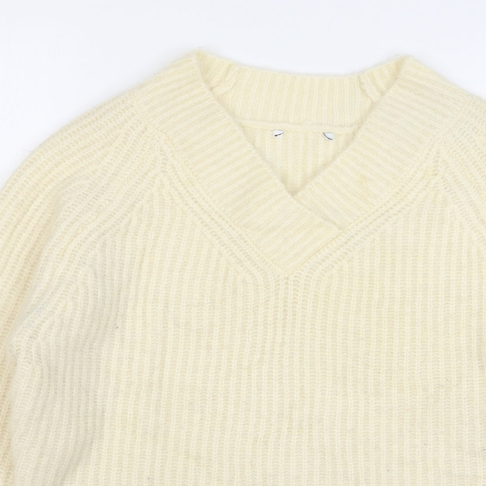 Warehouse Womens Beige V-Neck Acrylic Pullover Jumper Size 14