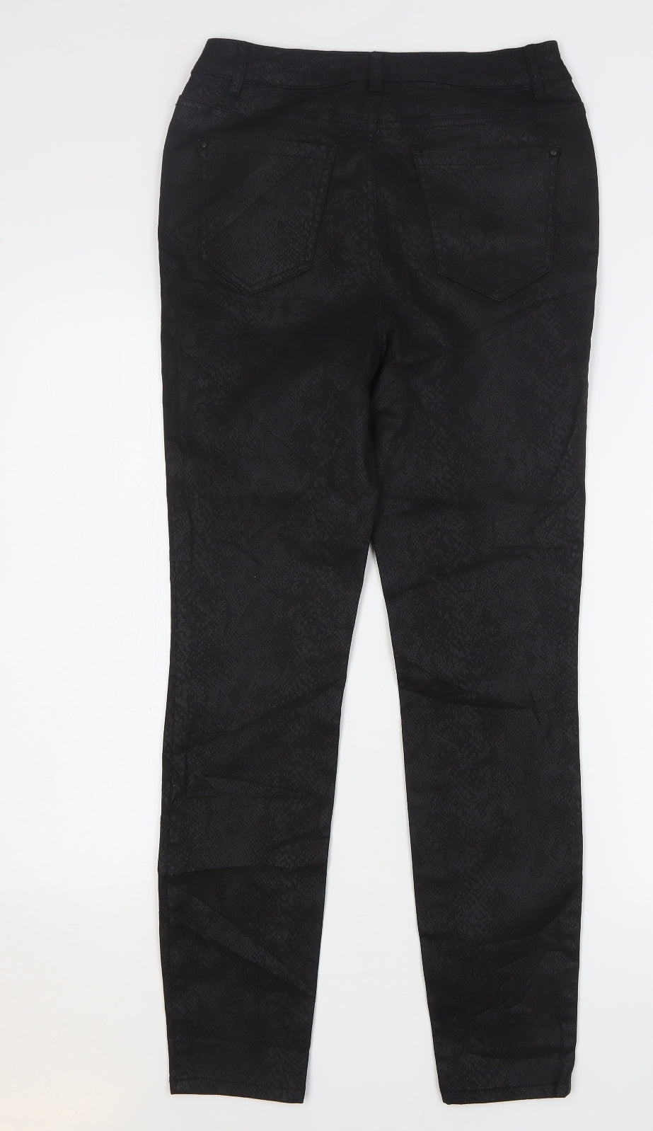 TU Womens Black Animal Print Cotton Skinny Jeans Size 12 L28 in Regular Button - Snake Skin