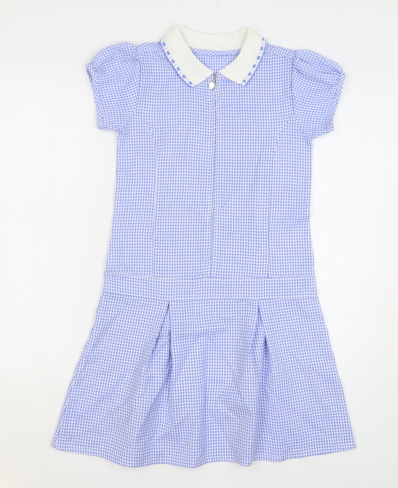 Dunnes Stores Girls Blue Check Viscose Tennis Dress Size 8-9 Years Collared Zip