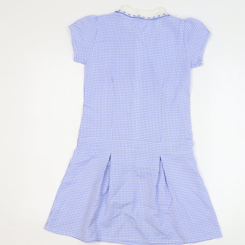Dunnes Stores Girls Blue Check Viscose Tennis Dress Size 8-9 Years Collared Zip