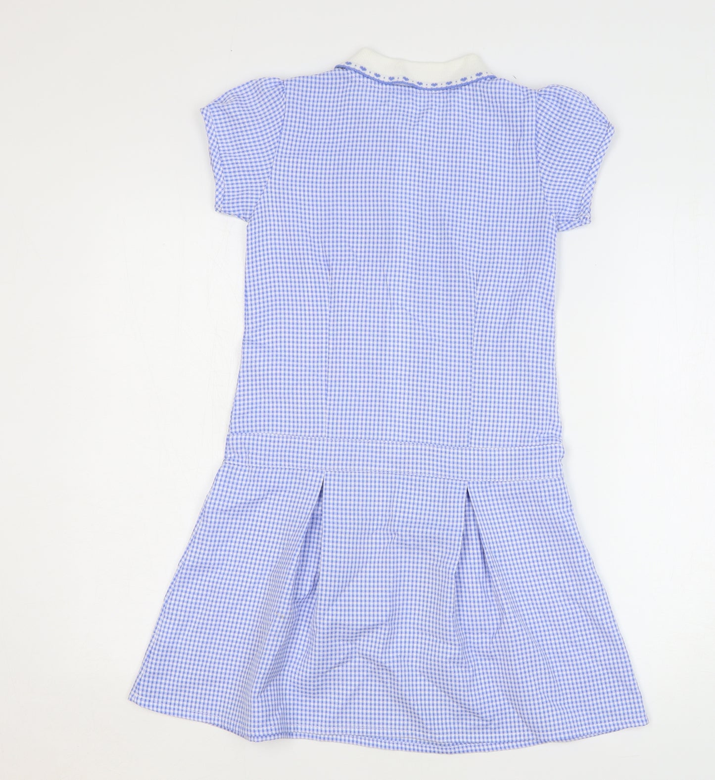 Dunnes Stores Girls Blue Check Viscose Tennis Dress Size 8-9 Years Collared Zip