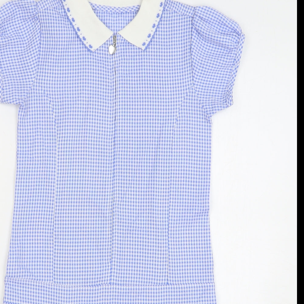 Dunnes Stores Girls Blue Check Viscose Tennis Dress Size 8-9 Years Collared Zip