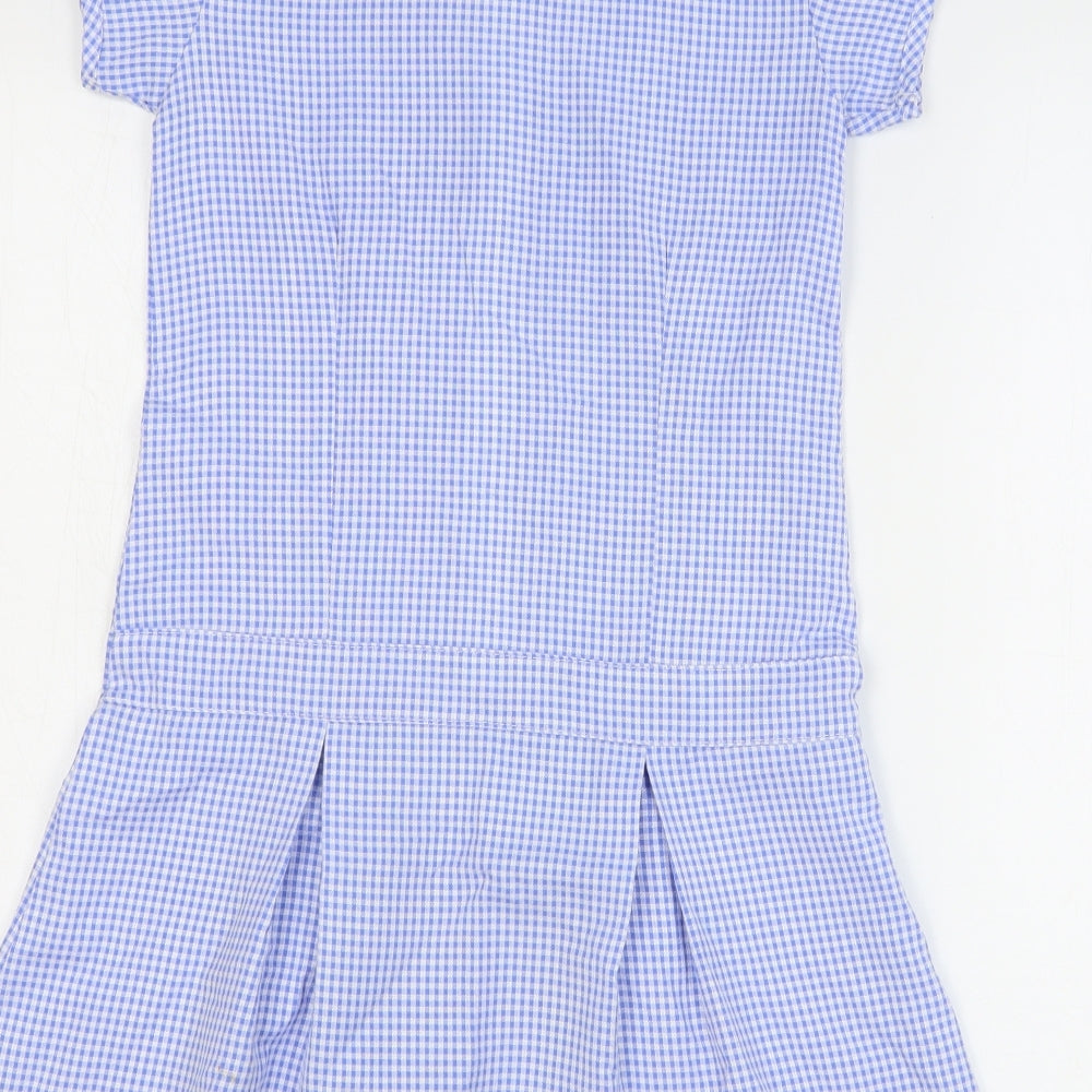 Dunnes Stores Girls Blue Check Viscose Tennis Dress Size 8-9 Years Collared Zip