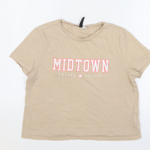 H&M Womens Beige Cotton Cropped T-Shirt Size M Round Neck - Midtown United States