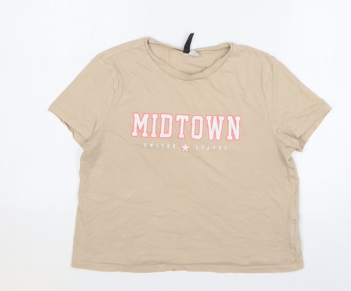 H&M Womens Beige Cotton Cropped T-Shirt Size M Round Neck - Midtown United States