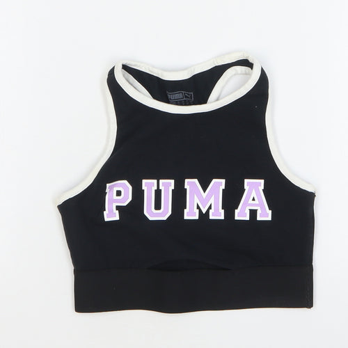 PUMA Girls Black Cotton Cropped Tank Size 6 Years Round Neck Pullover