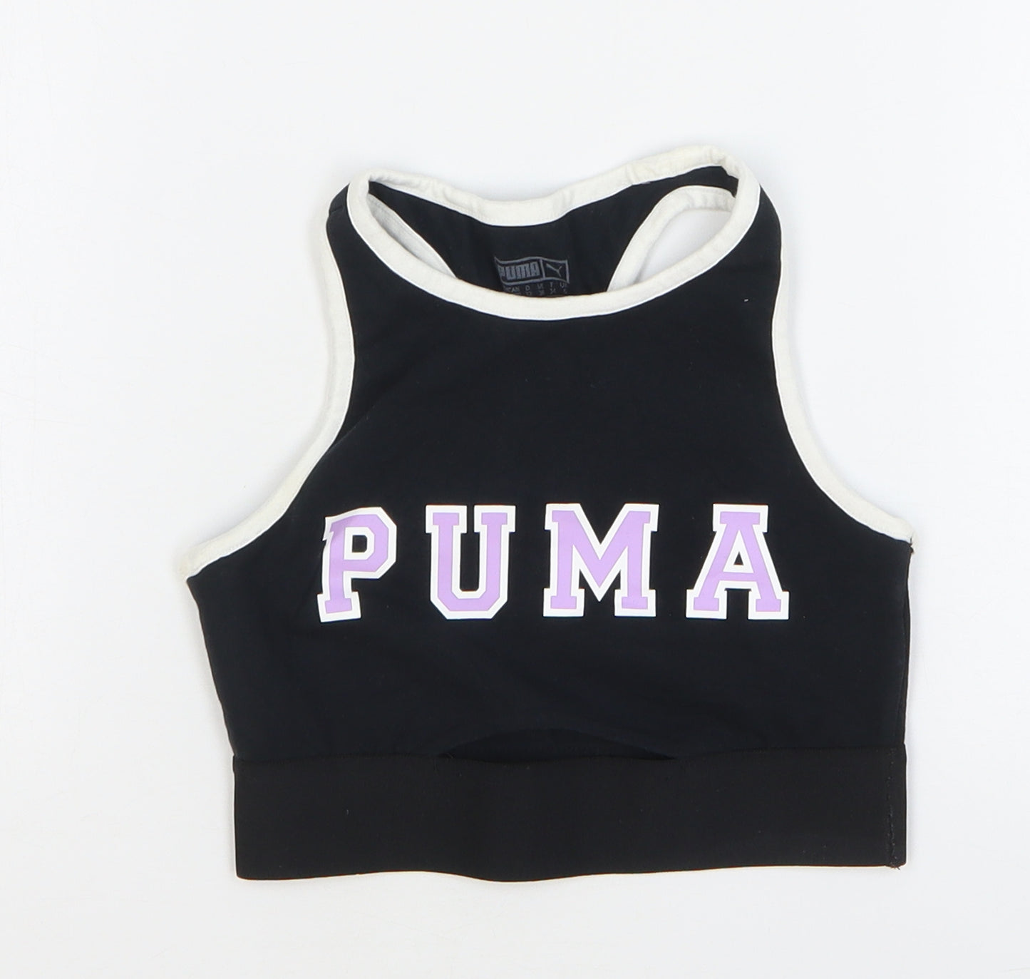 PUMA Girls Black Cotton Cropped Tank Size 6 Years Round Neck Pullover