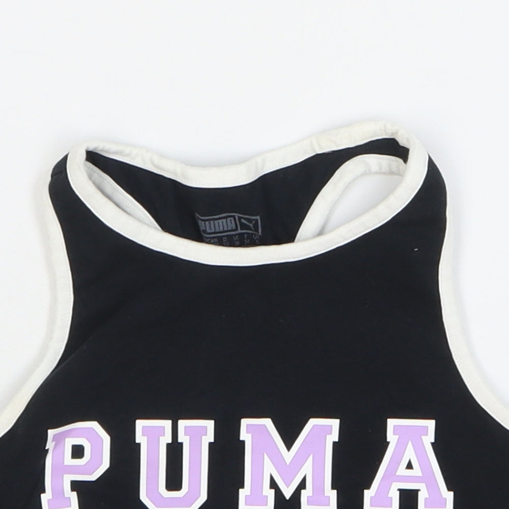 PUMA Girls Black Cotton Cropped Tank Size 6 Years Round Neck Pullover