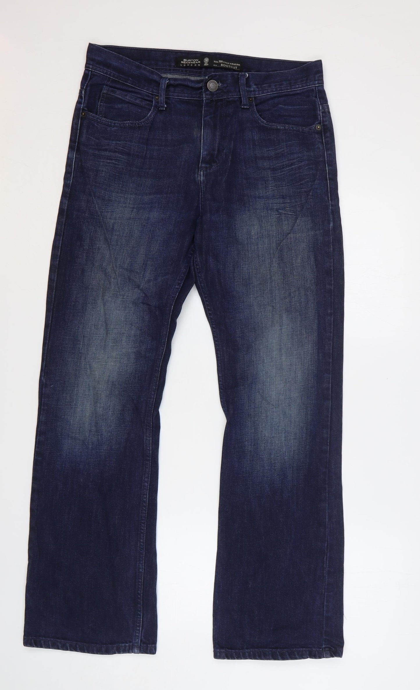 Burton Mens Blue Cotton Bootcut Jeans Size 32 L32 in Regular Button