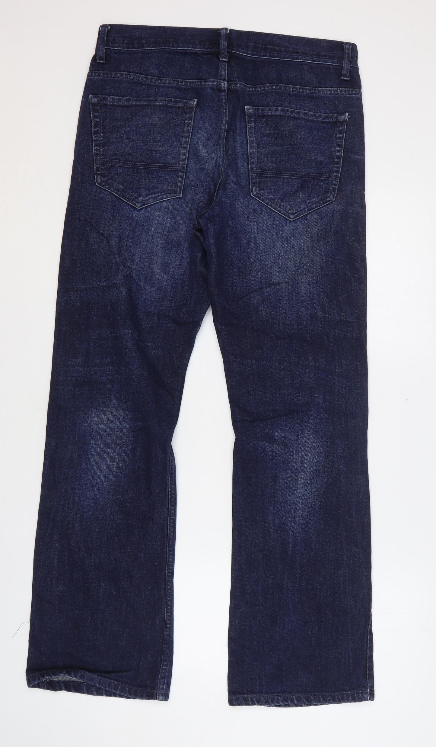 Burton Mens Blue Cotton Bootcut Jeans Size 32 L32 in Regular Button