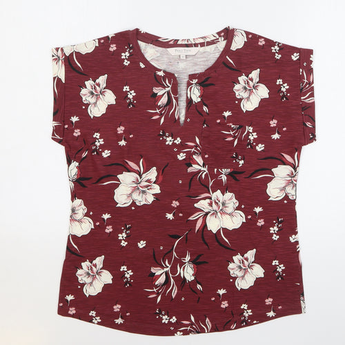 Part Two Womens Red Floral Cotton Basic Blouse Size XS V-Neck