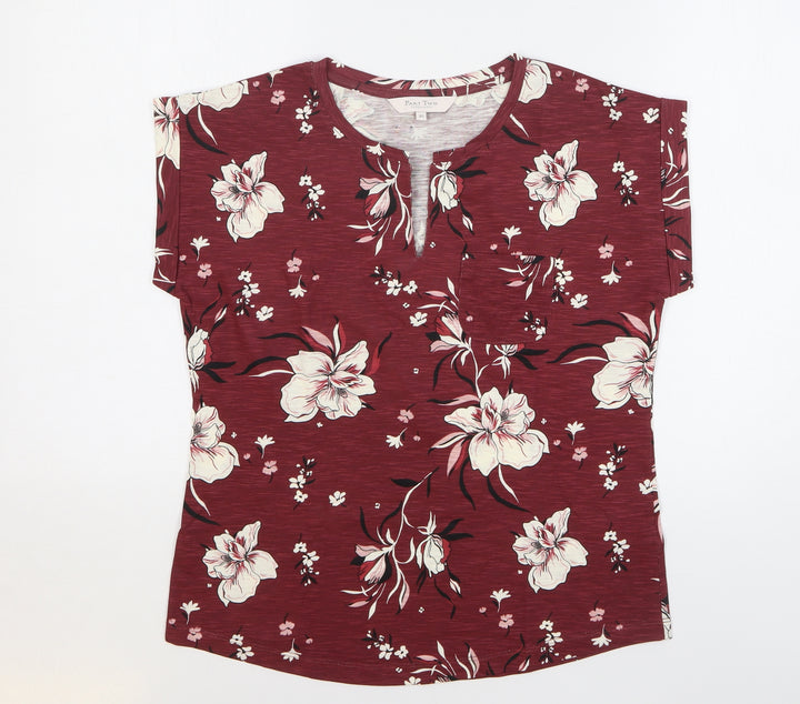 Part Two Womens Red Floral Cotton Basic Blouse Size XS V-Neck