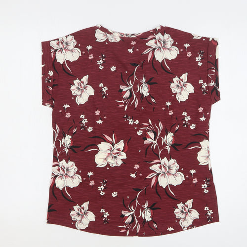 Part Two Womens Red Floral Cotton Basic Blouse Size XS V-Neck