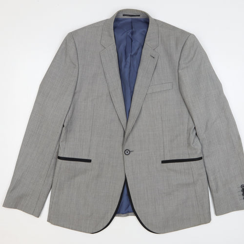 Topman Mens Grey Geometric Wool Jacket Blazer Size 42