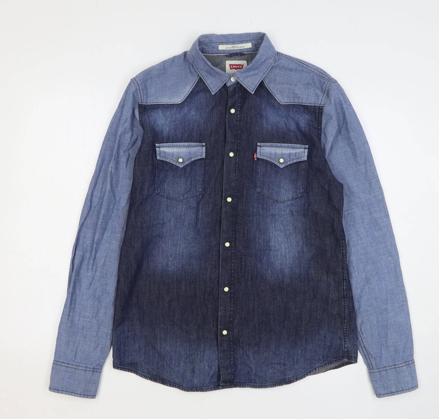 Levi's Mens Blue Cotton Button-Up Size M Collared Snap