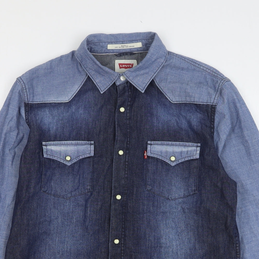 Levi's Mens Blue Cotton Button-Up Size M Collared Snap