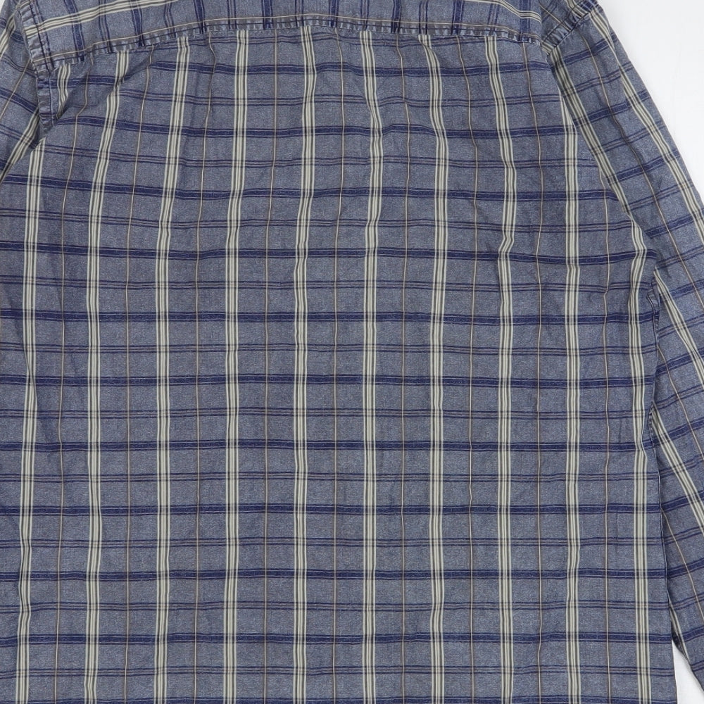 JACK & JONES Mens Blue Plaid Cotton Button-Up Size L Collared Button